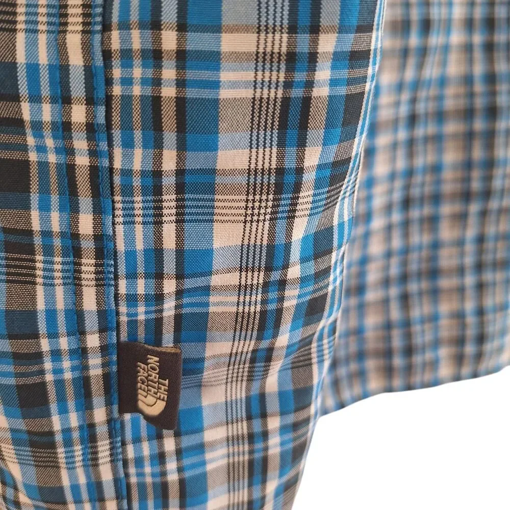 The North Face Short Sleeve Woven Shirt Mens XXL Button Up Plaid Blue 2XL